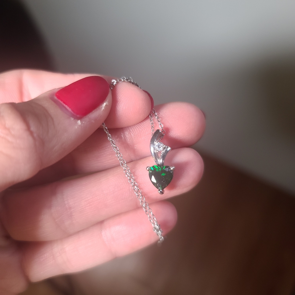 Emerald Green Heart Pendant Necklace , sterling